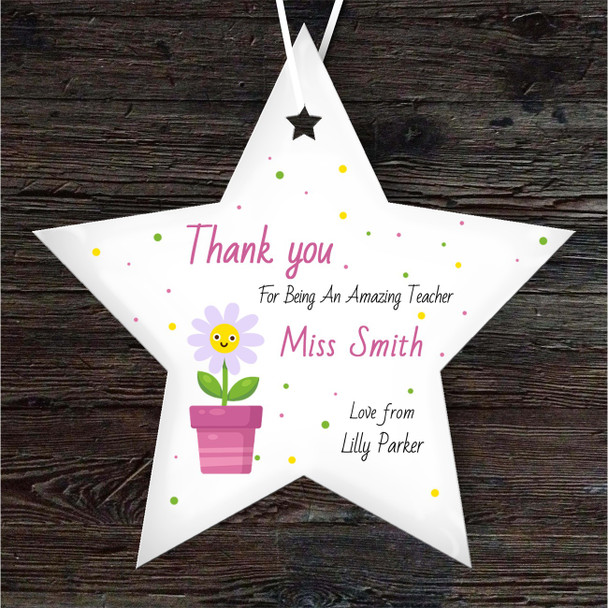 Thank You Amazing Teacher Smiling Daisy Star Personalised Gift Hanging Ornament