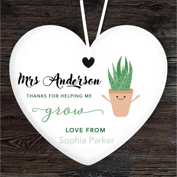 Thank You Teacher Houseplant Heart Personalised Gift Keepsake Hanging Ornament