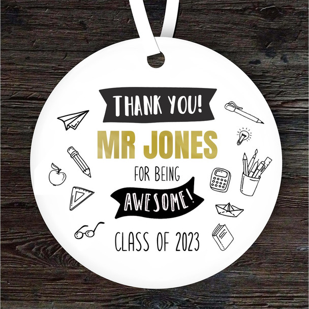 Thank You Awesome Teacher Doodles Personalised Gift Keepsake Hanging Ornament