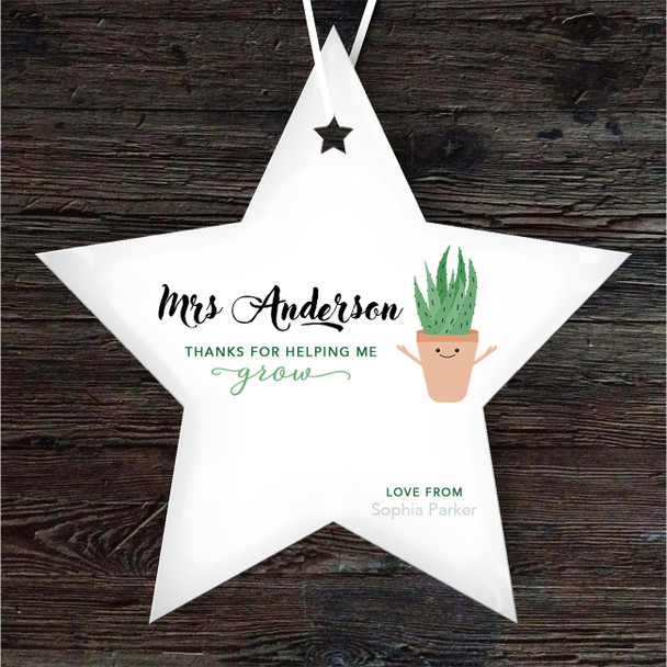 Thank You Teacher Houseplant Star Personalised Gift Keepsake Hanging Ornament