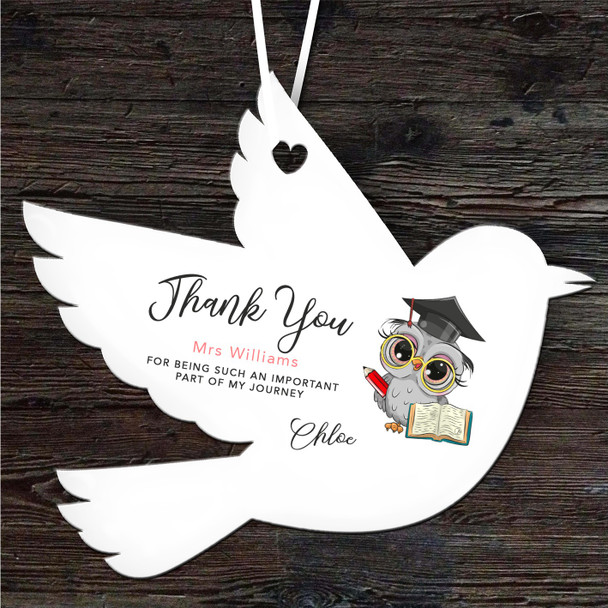 Thank You Teacher Owl Bird Personalised Gift Keepsake Hanging Ornament Plaque