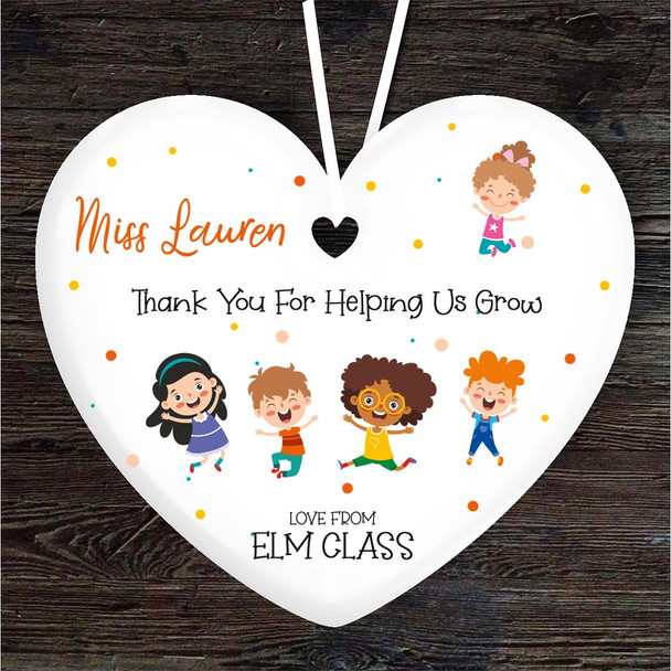 Thank You Teacher Happy Kids Class Heart Personalised Gift Hanging Ornament