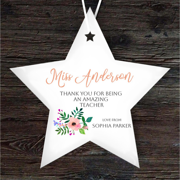 Thank You Amazing Teacher Flowers Star Personalised Gift Hanging Ornament