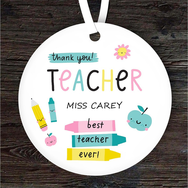 Thank You Best Teacher Pastel Pencils Personalised Gift Hanging Ornament