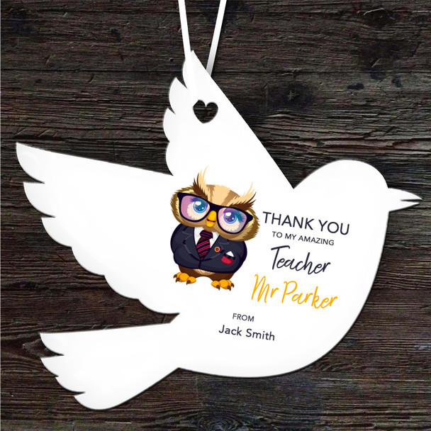 Thank You Amazing Teacher Owl Bird Personalised Gift Hanging Ornament