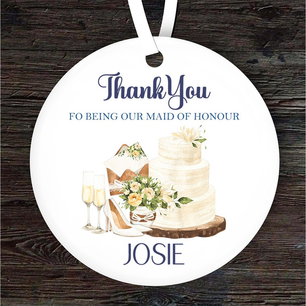 Thank You Wedding Illustration Maid Of Honour Personalised Gift Hanging Ornament