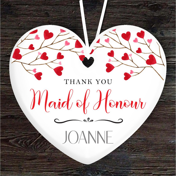 Thank You Maid Of Honour Red Branches Heart Personalised Gift Hanging Ornament