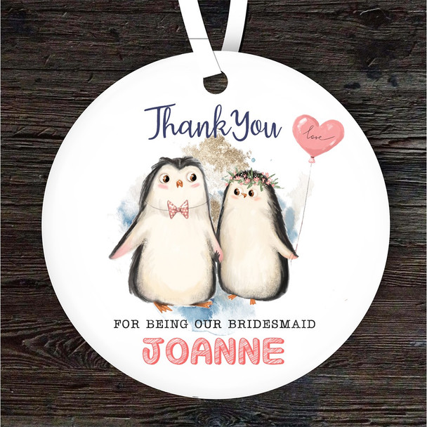 Thank You Bridesmaid Wedding Penguins Heart Personalised Gift Hanging Ornament