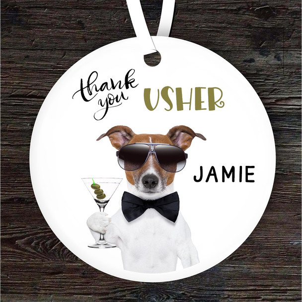 Thank You Usher Martini Dog Round Personalised Gift Keepsake Hanging Ornament