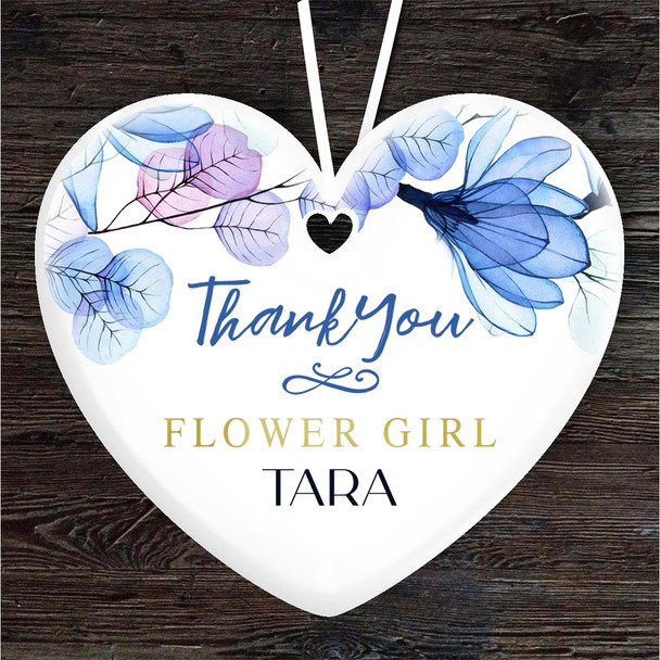 Blue Thank You Flower Girl Heart Personalised Gift Keepsake Hanging Ornament