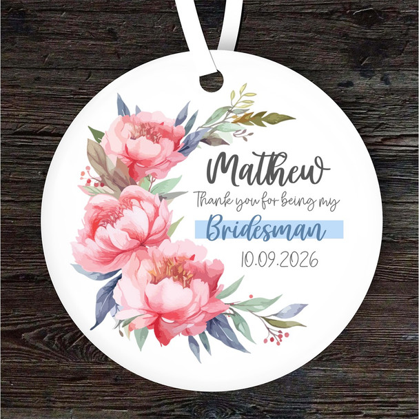 Thank You Brides man Wedding Round Personalised Gift Hanging Ornament