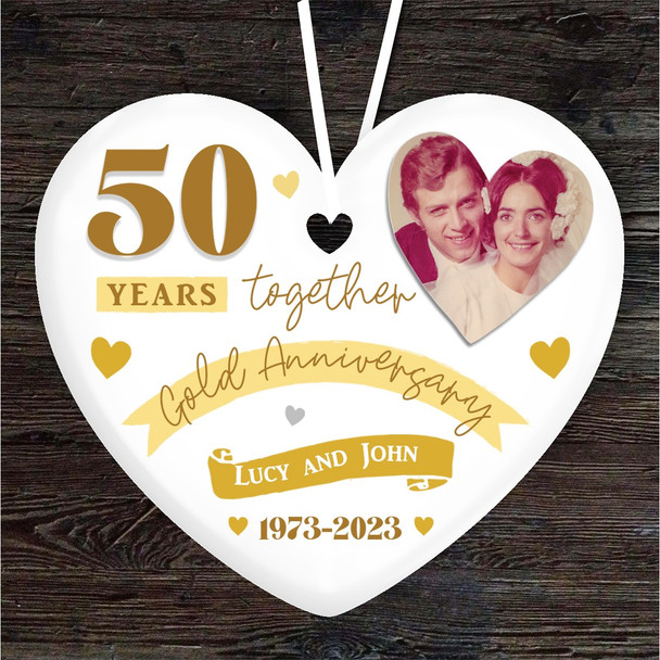50 Years 50th Wedding Anniversary Gold Heart Personalised Gift Hanging Ornament