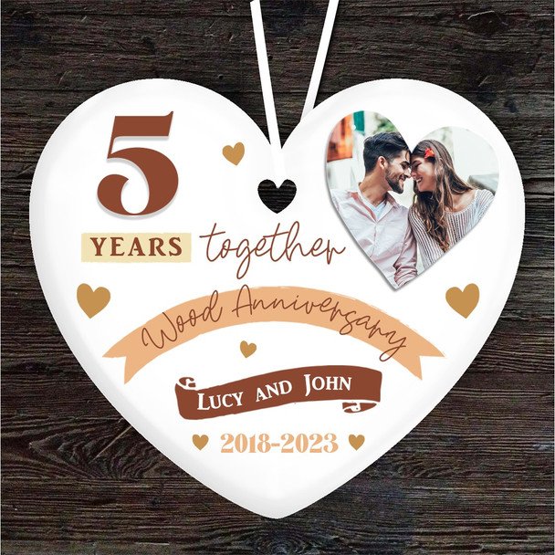 5 Years 5th Wedding Anniversary Wood Heart Personalised Gift Hanging Ornament