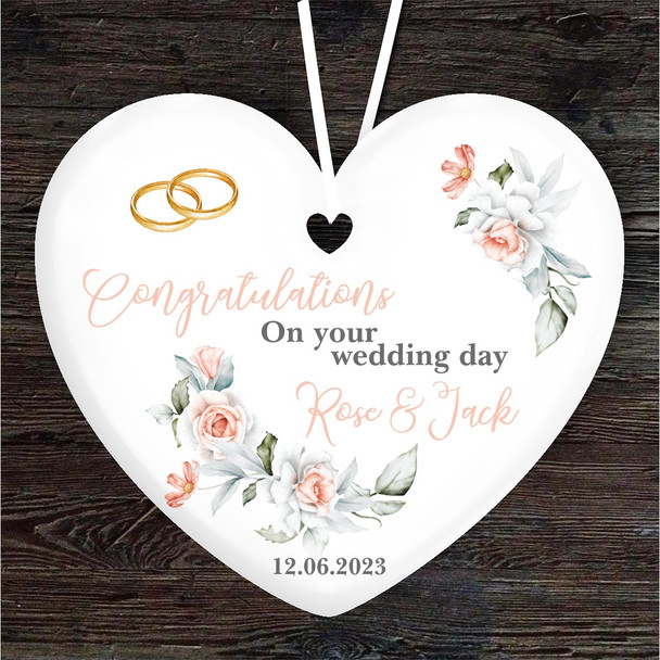 On Your Wedding Day Rings Heart Personalised Gift Keepsake Hanging Ornament