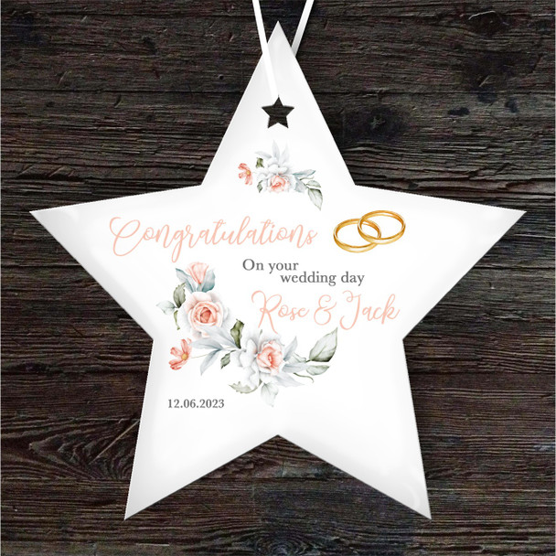 On Your Wedding Day Peach Wedding Rings Star Personalised Gift Hanging Ornament