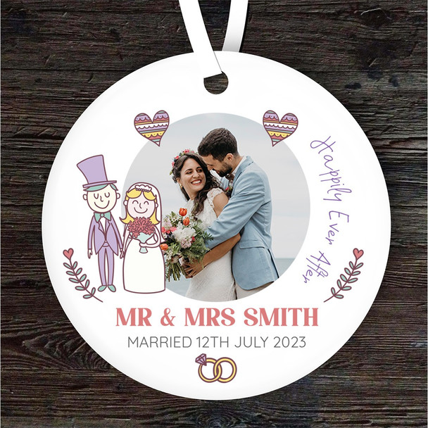 Happily Ever After Couple Wedding Day Photo Personalised Gift Hanging Ornament