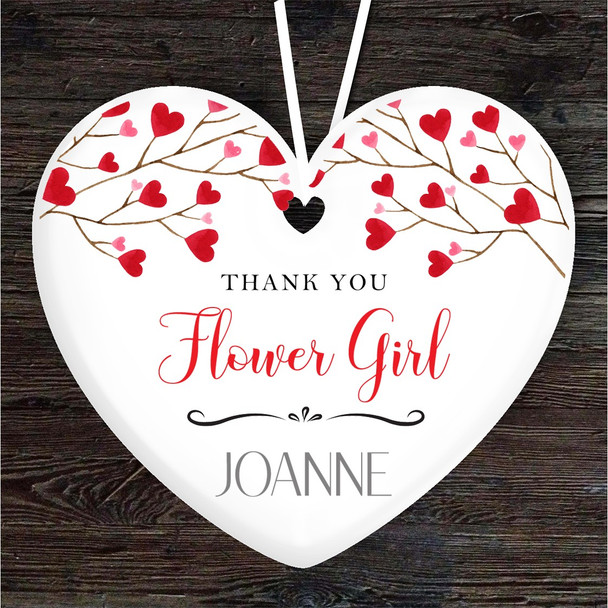 Thank You Girl Red Hearts Branches Heart Personalised Gift Hanging Ornament