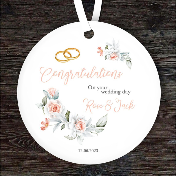 On Your Wedding Day Peach Rings Personalised Gift Keepsake Hanging Ornament