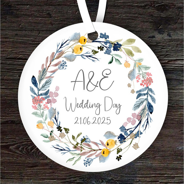 Wedding Day Wildflower Wreath Initials Personalised Gift Hanging Ornament