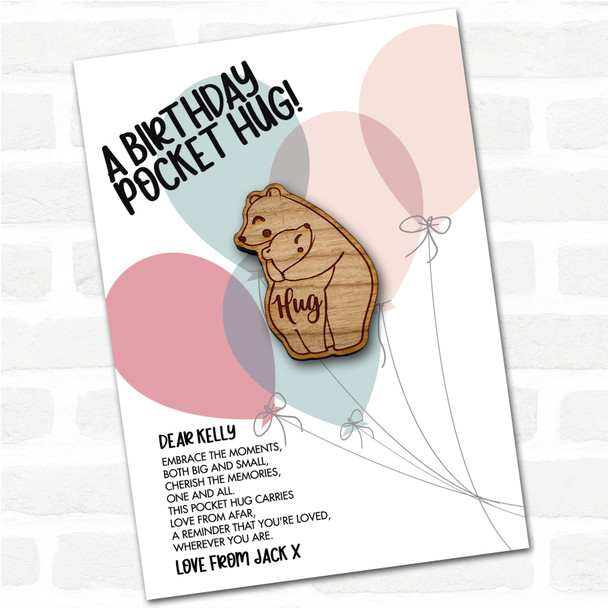 Parent Child Bears Balloons Happy Birthday Personalised Gift Pocket Hug