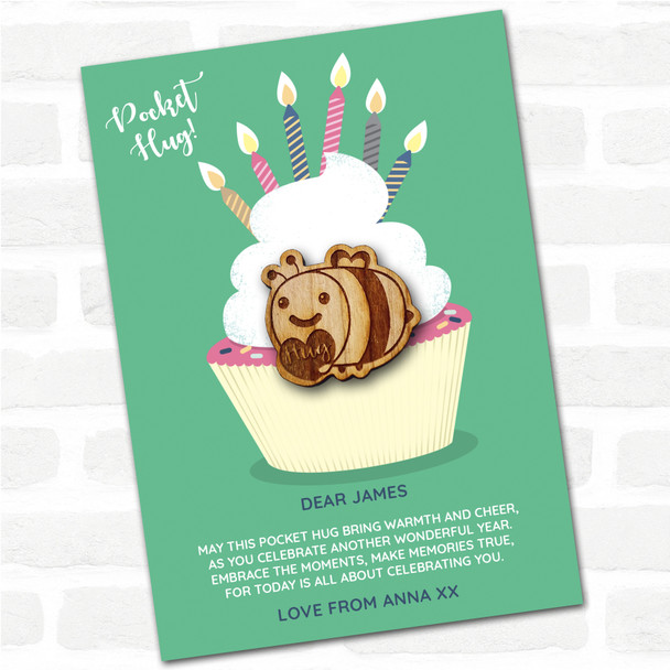Bumble Bee Love Heart Cupcake Happy Birthday Personalised Gift Pocket Hug