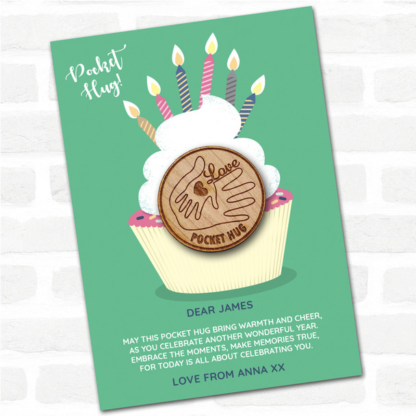 Hand In Hand Cupcake Happy Birthday Personalised Gift Pocket Hug