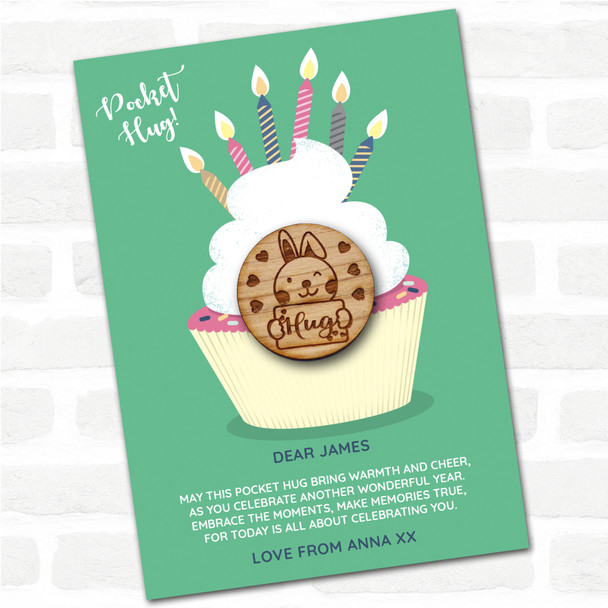 Bunny Rabbit Sign Cupcake Happy Birthday Personalised Gift Pocket Hug