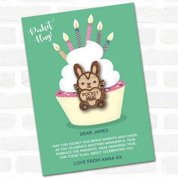 Bunny Rabbit Heart Cupcake Happy Birthday Personalised Gift Pocket Hug