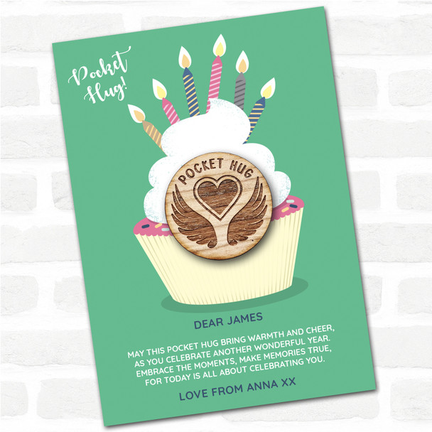 Angel Wings Round A Heart Cupcake Happy Birthday Personalised Gift Pocket Hug