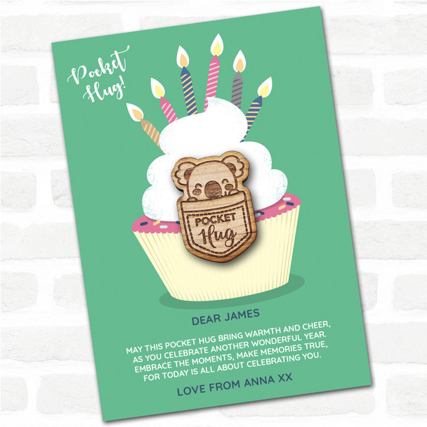 Koala In A Pocket Cupcake Happy Birthday Personalised Gift Pocket Hug