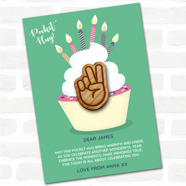 Peace Fingers Cupcake Happy Birthday Personalised Gift Pocket Hug