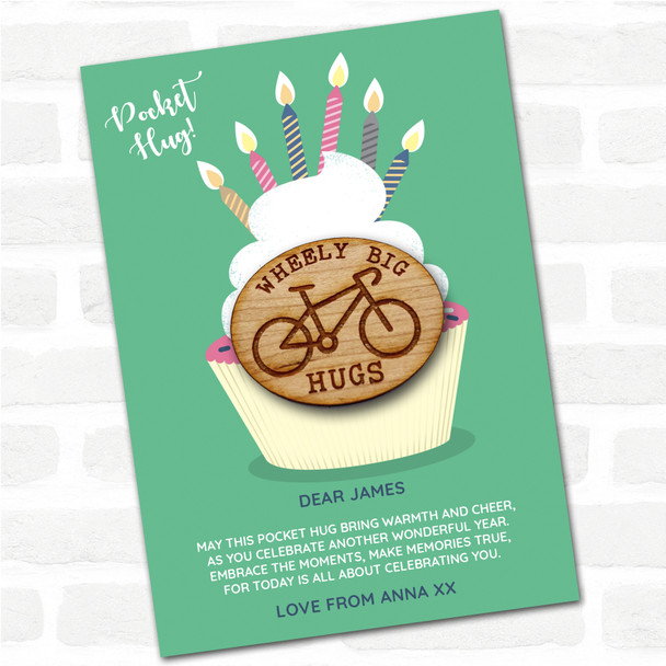 Bicycle Cupcake Happy Birthday Personalised Gift Pocket Hug