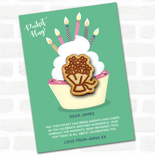Bouquet Of Flowers and Ribbon Cupcake Happy Birthday Personalised Gift Pocket Hug