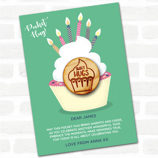 Cupcake Heart Wrapper Cupcake Happy Birthday Personalised Gift Pocket Hug