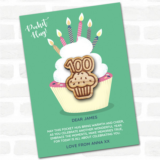 Cupcake 100 Cupcake Happy Birthday Personalised Gift Pocket Hug