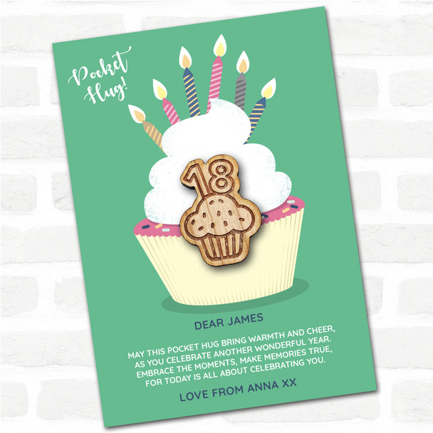 Cupcake 18 Candles Cupcake Happy Birthday Personalised Gift Pocket Hug