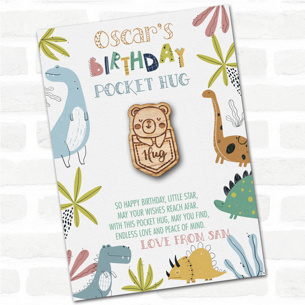 Bear In A Pocket Kid's Boys Birthday Dinosaur Personalised Gift Pocket Hug