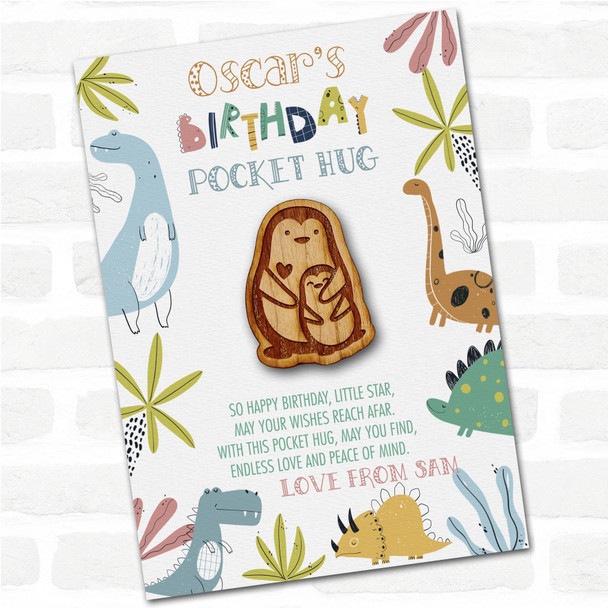 Parent Baby Penguin Cuddling Kid's Birthday Dinosaur Personalised Pocket Hug