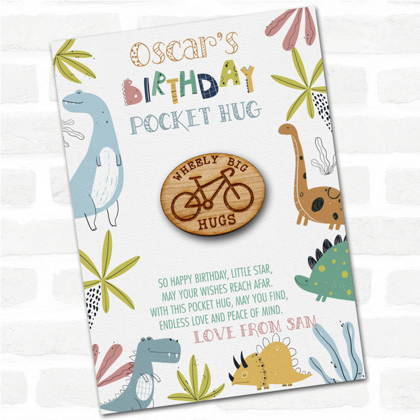 Bicycle Kid's Boys Birthday Dinosaur Personalised Gift Pocket Hug