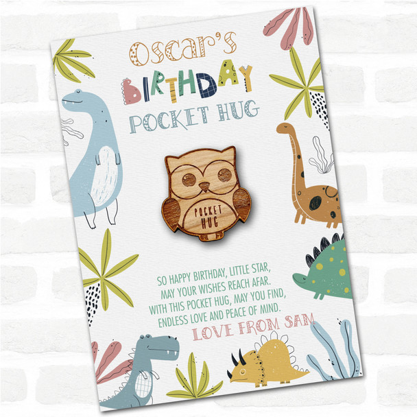 Big Eyed Owl Kid's Boys Birthday Dinosaur Personalised Gift Pocket Hug