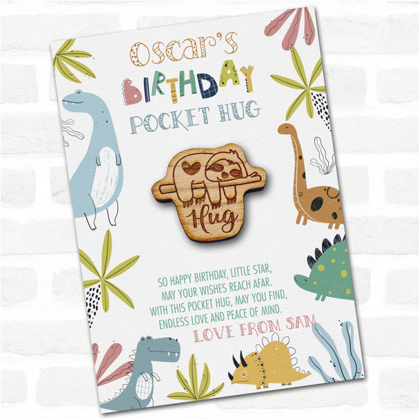 Sleepy Sloth Kid's Boys Birthday Dinosaur Personalised Gift Pocket Hug