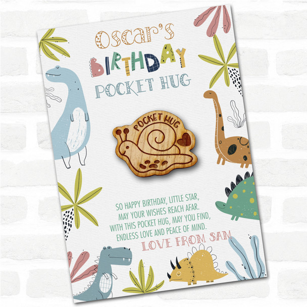 Snail & A Heart Kid's Boys Birthday Dinosaur Personalised Gift Pocket Hug