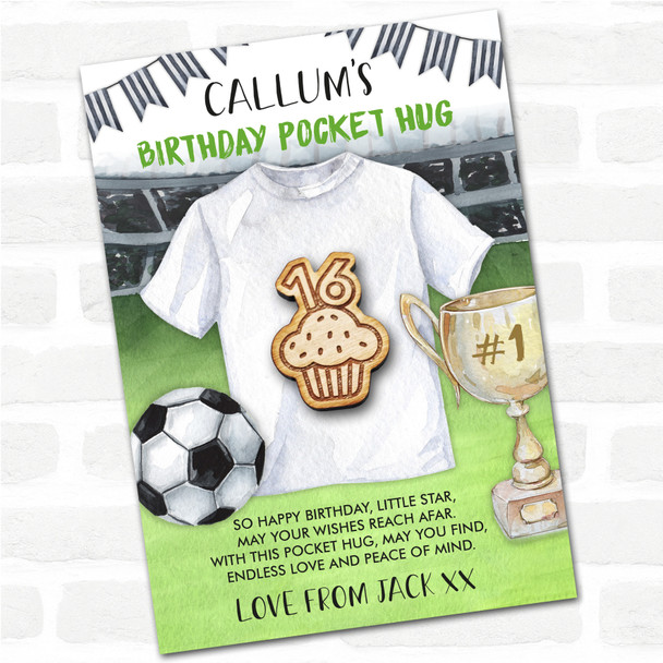 Cupcake 16 Kid's Boys Birthday Football Personalised Gift Pocket Hug