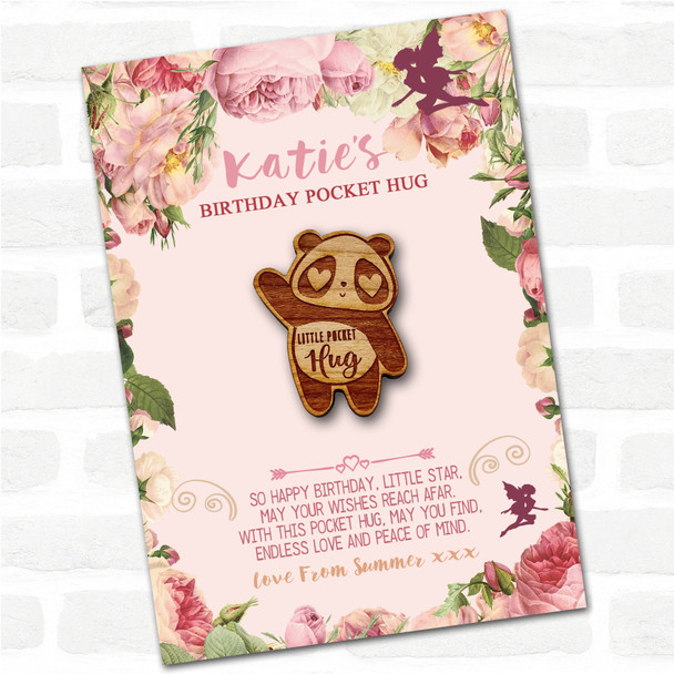 Panda Bear Kid's Girls Birthday Fairy Personalised Gift Pocket Hug