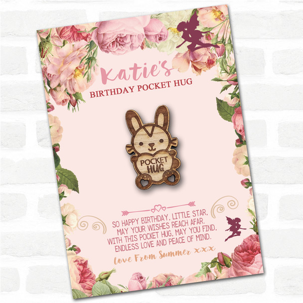 Bunny Rabbit Heart Kid's Girls Birthday Fairy Personalised Gift Pocket Hug