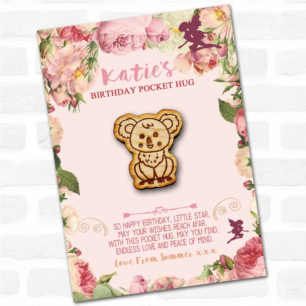 Cute Smiley Koala Kid's Girls Birthday Fairy Personalised Gift Pocket Hug