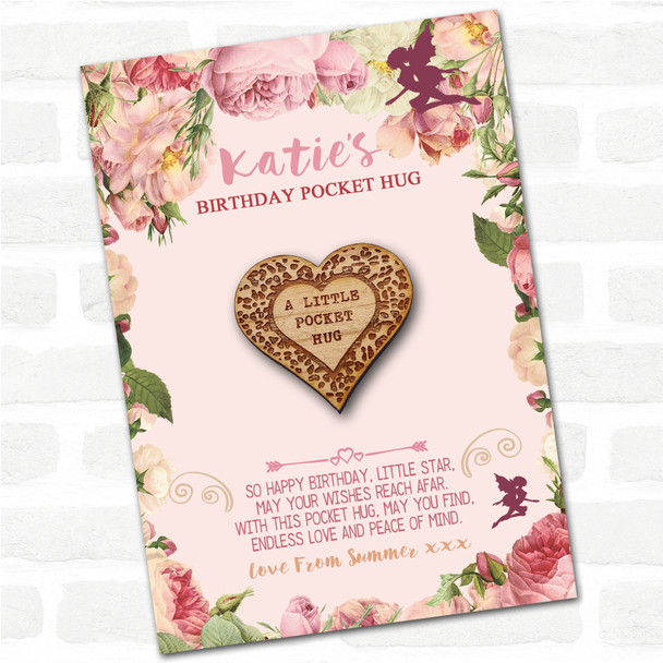 Leopard Print Heart Kid's Girls Birthday Fairy Personalised Gift Pocket Hug