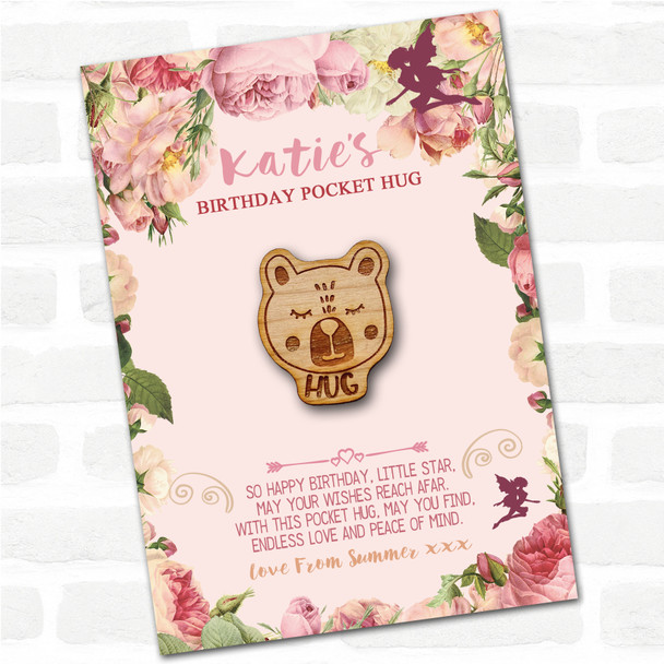 Sleepy Bear Kid's Girls Birthday Fairy Personalised Gift Pocket Hug