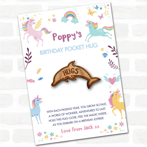 Dolphin Kid's Girls Birthday Unicorn Personalised Gift Pocket Hug