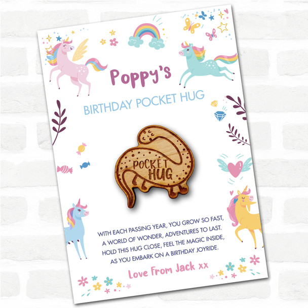 Apatosaurus Kid's Girls Birthday Unicorn Personalised Gift Pocket Hug